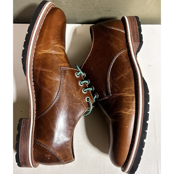 Helm The Nils Brown Leather Lace Up Lug Sole Mens Shoes Sz 7EE M38418 Wide main image 14